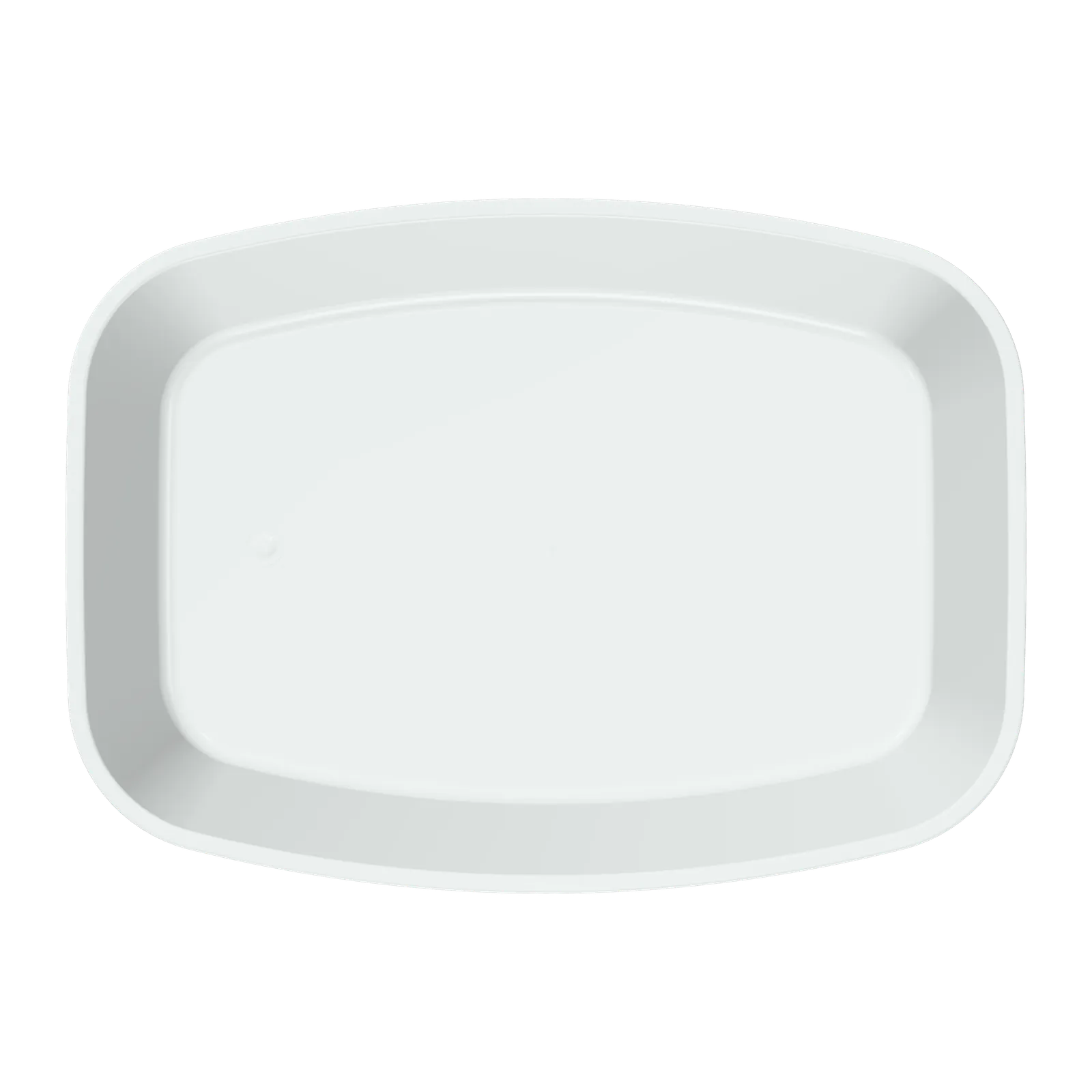 Rendu 3D de la barquette CU 1,5 L blanche vue de dessus, avec l’ouverture rectangulaire entourée de la collerette plane
