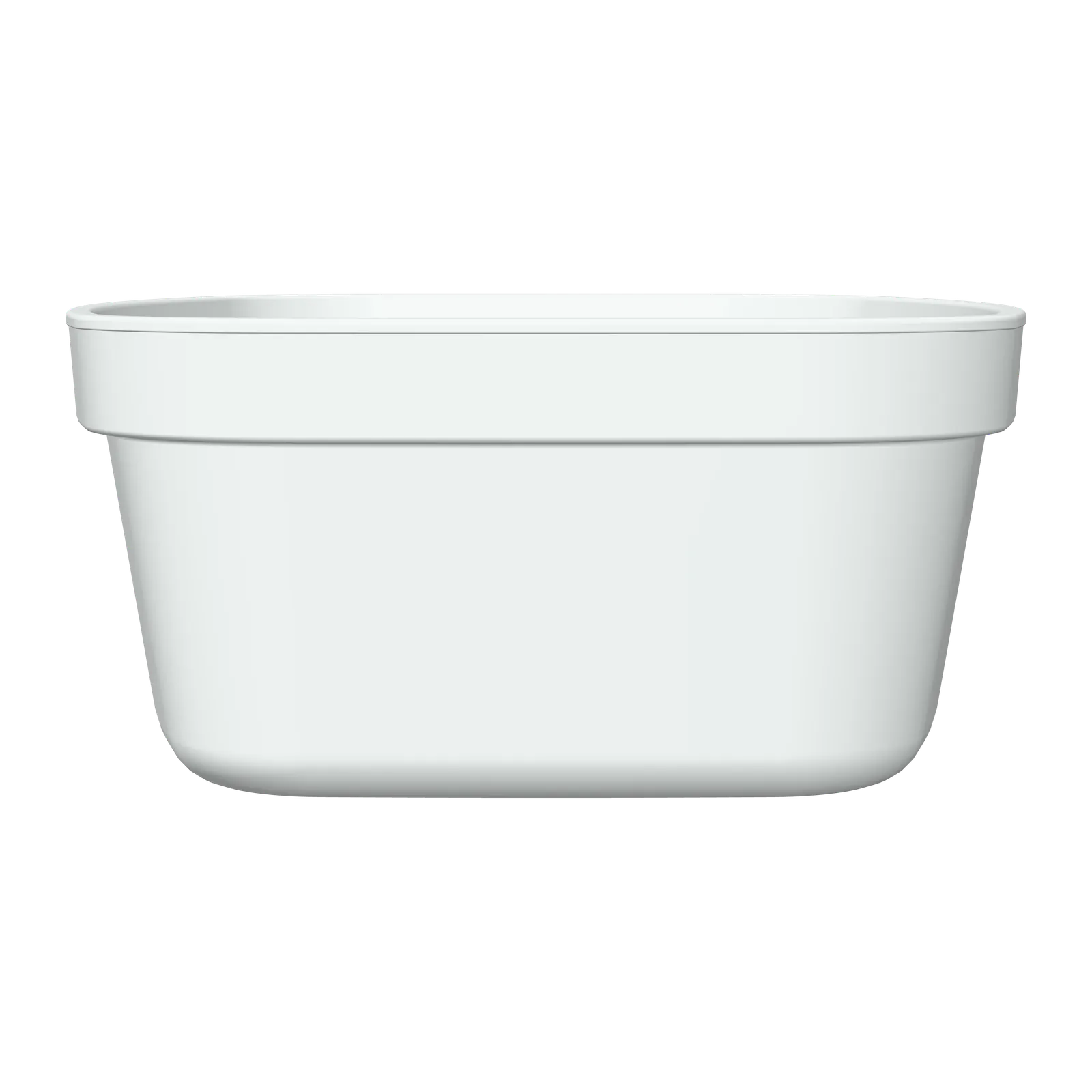Rendu 3D de la barquette CU 1,5 L blanche vue de profil, sur son petit côté de 152 mm