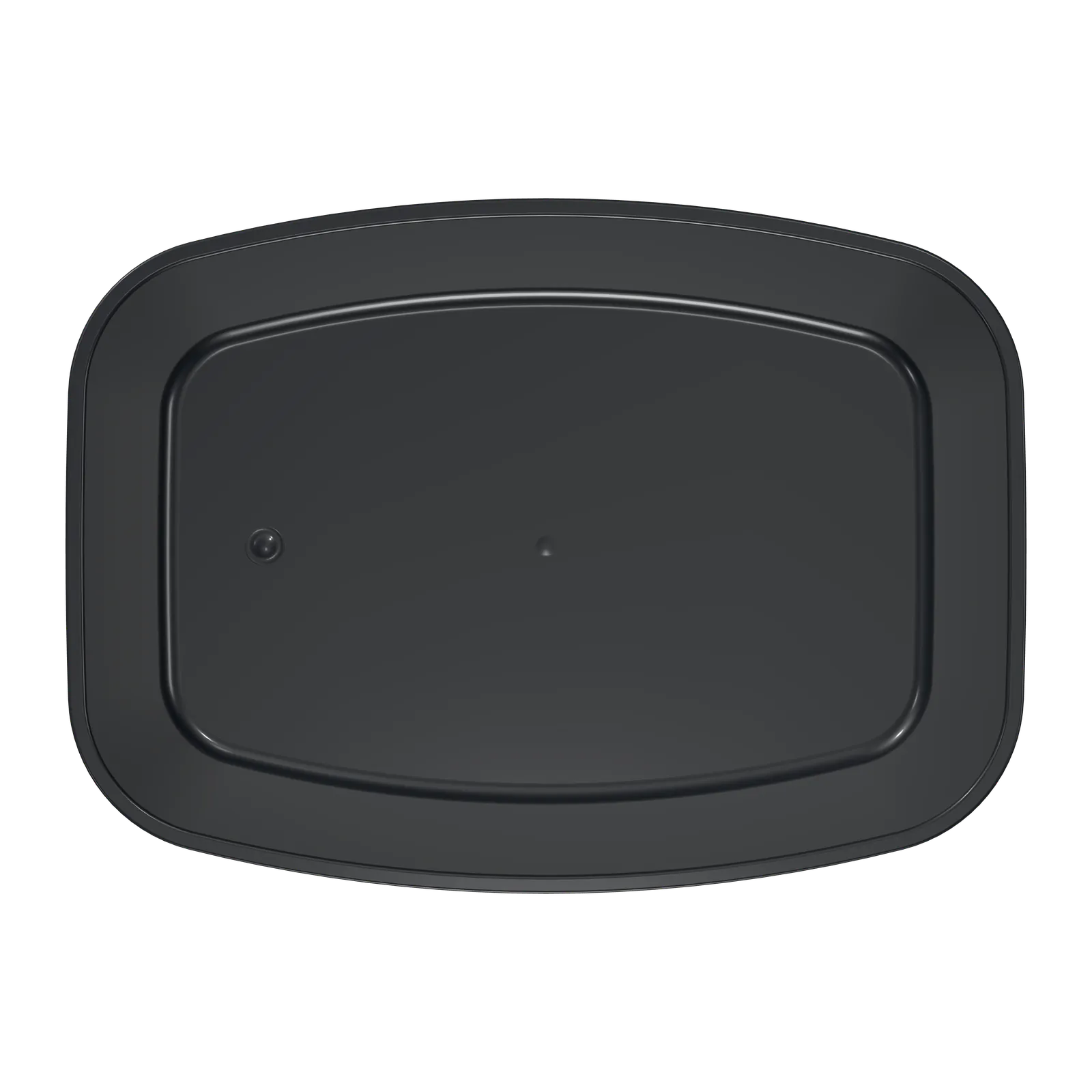 Rendu 3D de la barquette CU 1,5 L noire vue de dessus, avec l’ouverture rectangulaire entourée de la collerette plane