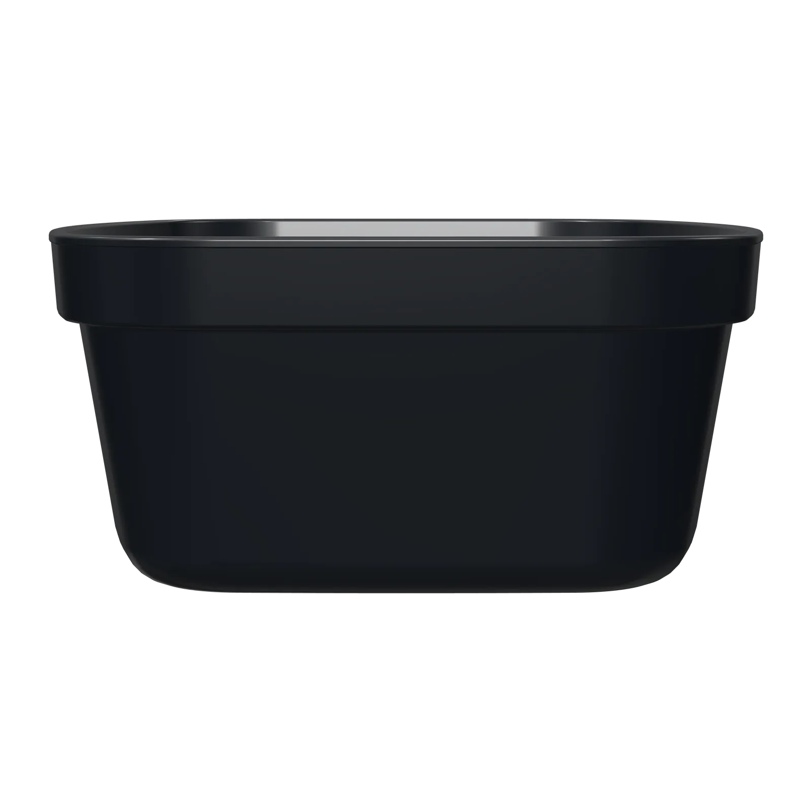 Rendu 3D de la barquette CU 1,5 L noire vue de profil, sur son petit côté de 152 mm